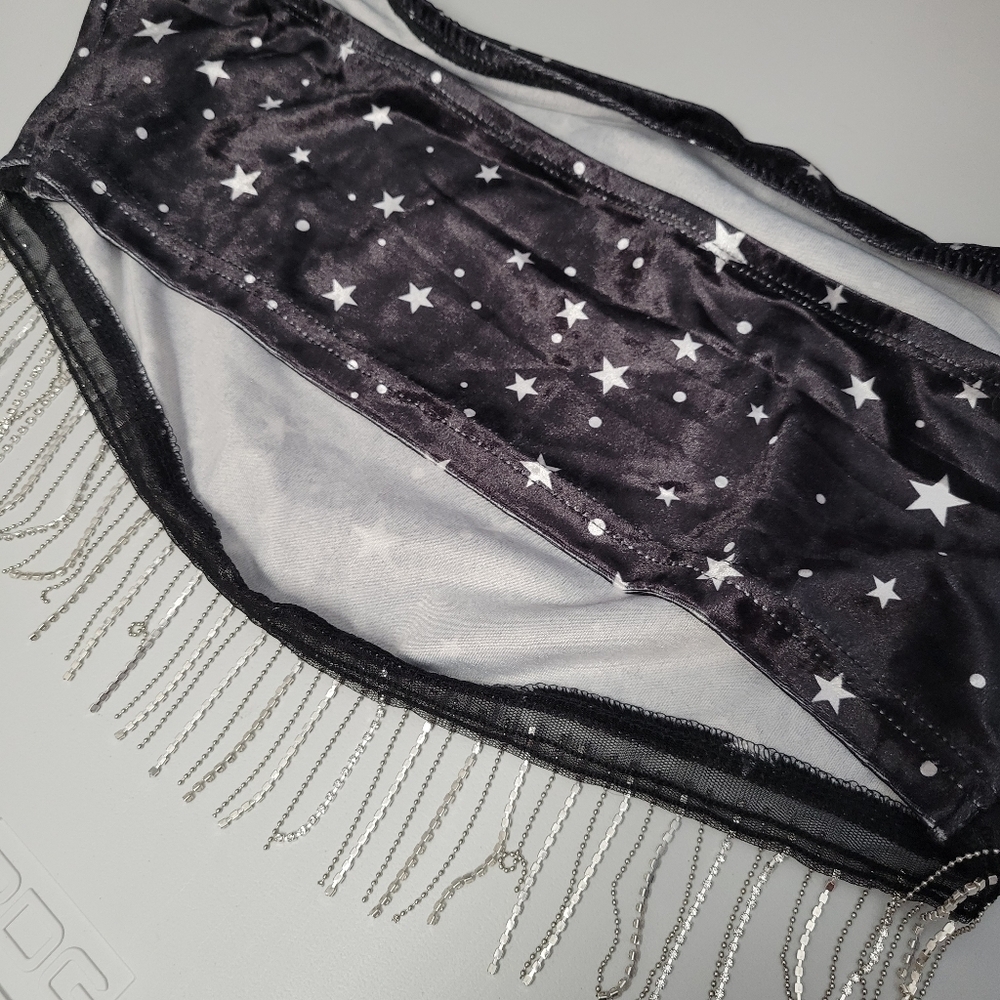 Shein Black Velvet Star Print Embellished Crop Top - Picture 5 of 7